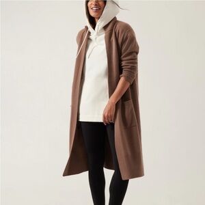 Athleta Spirit Refined wrap duster cardigan cashmere wool mix tan cacao L